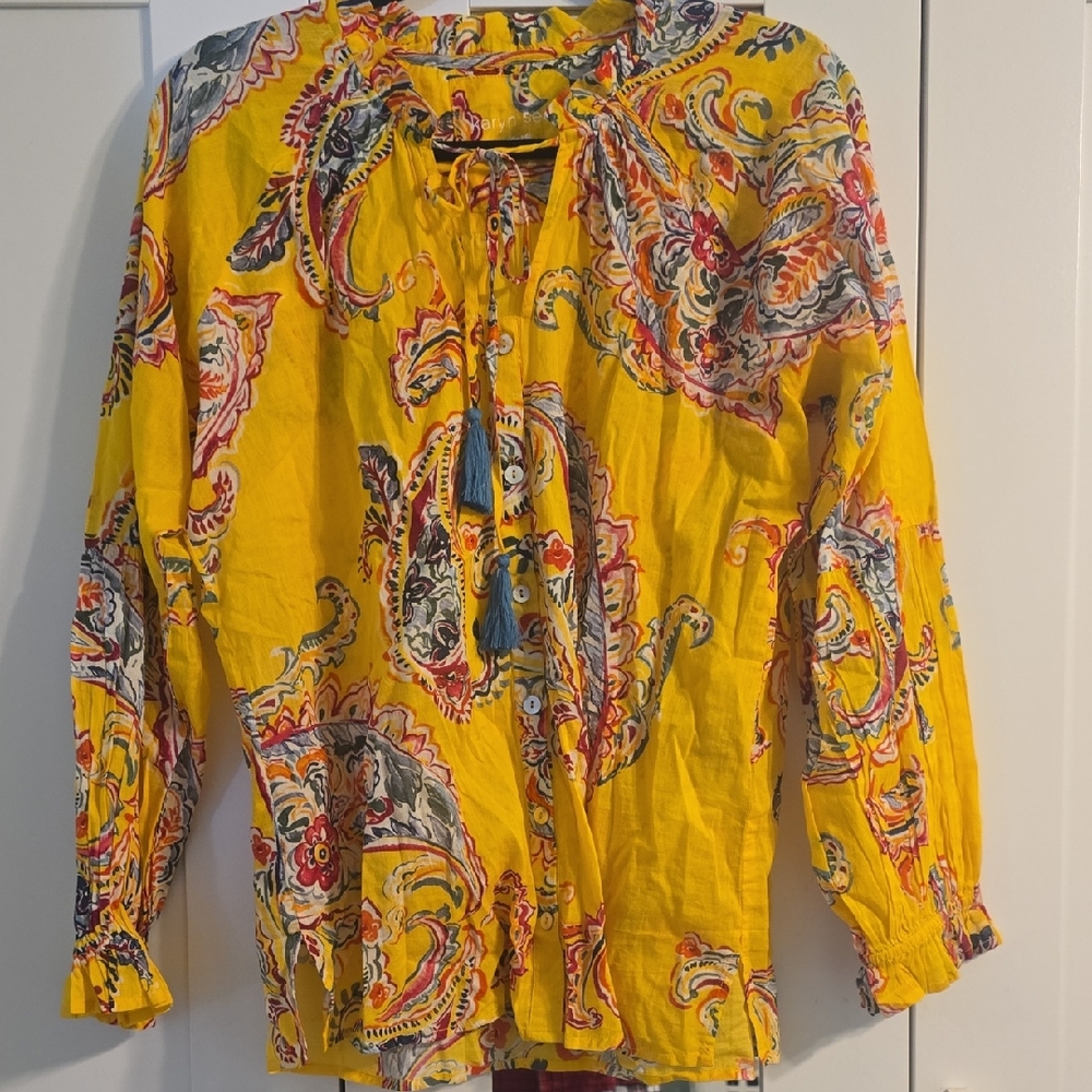 Resort Spring Handmade Kayrn Seo Vibrant Paisley Button-Up Blouse Large Reso